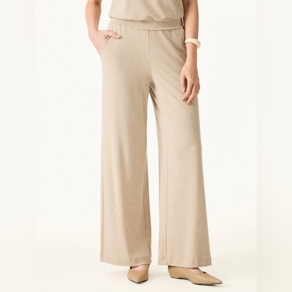 OGL Lyocell Wool Mid Rise Wide Leg Pull-on Pants Pockets SET With TOP Large New - Picture 7 of 11